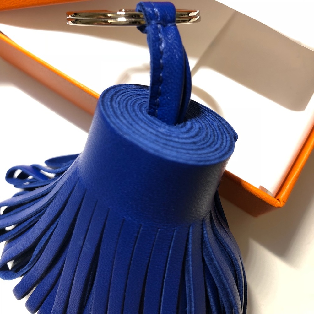 Hermes pom pom key ring blue electric